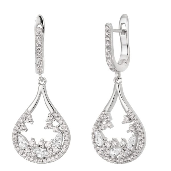 Sterling Silver Zirconia Fancy Drop Earrings Fashion