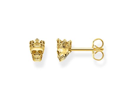 Thomas Sabo Gold Plated Sterling Silver Rebel Skull Crown Earrings Online now