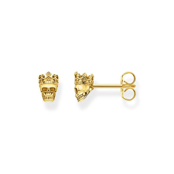 Thomas Sabo Gold Plated Sterling Silver Rebel Skull Crown Earrings Online now