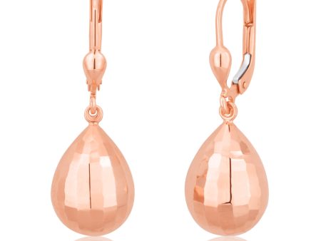 9ct Rose Gold Diamond-Cut Hook Tear Drop Earrngs 9R For Discount