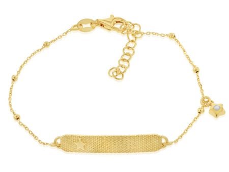 Sterling Silver Yellow Gold Plated Star Patterned ID 19cm Bracelet Online now