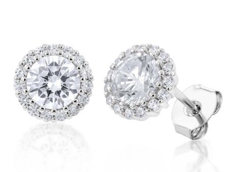 Sterling Silver White Cubic Zirconia Halo 8mm Stud Earrings Sale