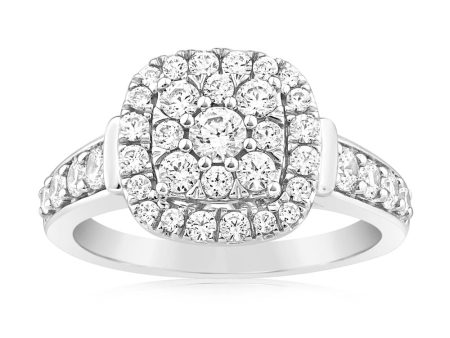 0.95 Carat Diamond Cushion Cluster Ring in 14ct White Gold Sale