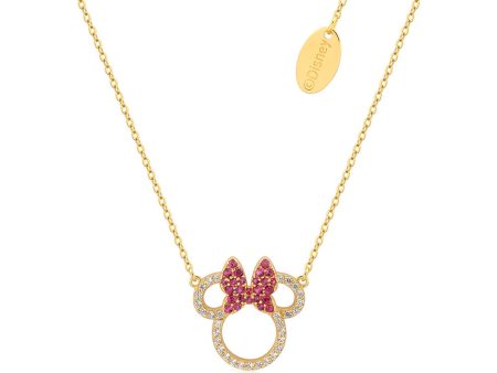 Disney Gold Plated Sterling Silver Minnie Mouse CZ Outline Red Pendant On Chain Sale