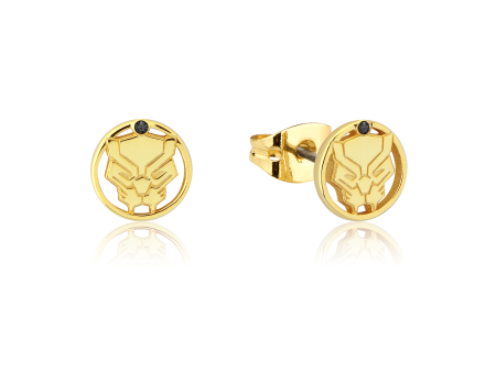 Disney Sterling Silver 14ct Gold Plated Black Panther Black Zirconia Stud Earrings Online Sale