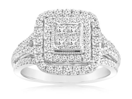 0.95 Carat Diamond Cushion Cluster Ring in 14ct White Gold Hot on Sale