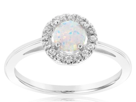 Sterlling Silver Cubic Zirconia And Created Opal Ring Hot on Sale