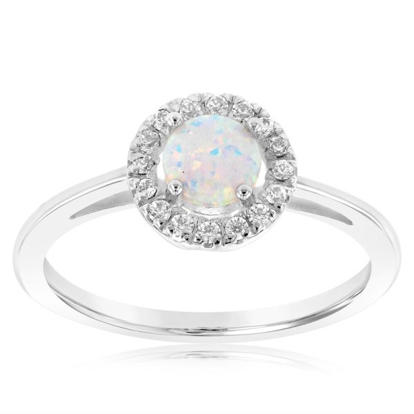 Sterlling Silver Cubic Zirconia And Created Opal Ring Hot on Sale