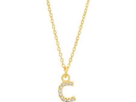 Sterling Silver Yellow Gold Plated Initial  C  Pendant On 45cm Chain For Sale