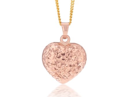 9ct Rose Gold Textured Diamond Cut Heart Pendant Online Hot Sale