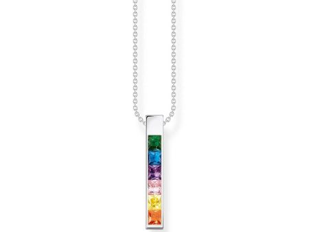 Thomas Sabo Sterling Silver Rainbow Engraved CZ Bar On 40-45cm Chain For Sale