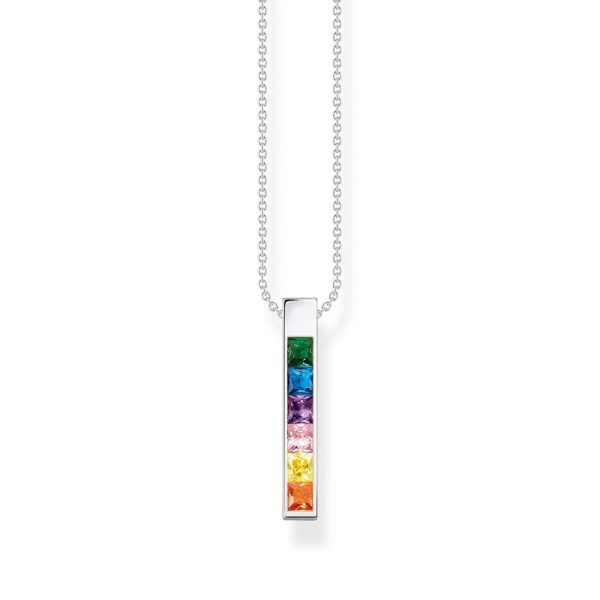 Thomas Sabo Sterling Silver Rainbow Engraved CZ Bar On 40-45cm Chain For Sale