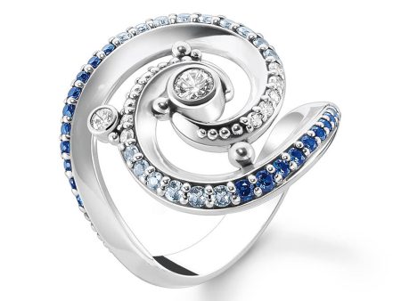 Thomas Sabo Sterling Silver Ocean Curled Wave Blue Cubic Zirconia Ring on Sale