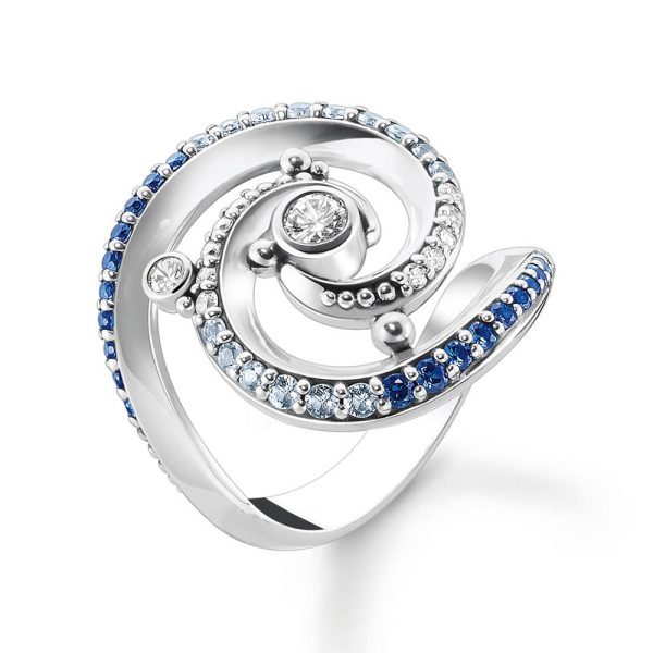 Thomas Sabo Sterling Silver Ocean Curled Wave Blue Cubic Zirconia Ring on Sale