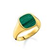 Thomas Sabo Sterling Silver Gold Plated Malachite Square Signet Ring Online