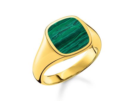 Thomas Sabo Sterling Silver Gold Plated Malachite Square Signet Ring Online