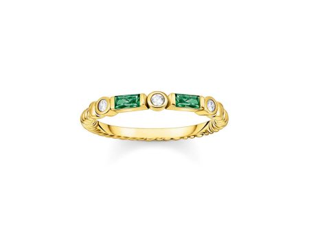 Thomas Sabo Sterling Silver Gold Plated Mystic Island Green Cubic Zirconia Ring For Cheap