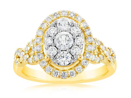 0.95 Carat Diamond Cluster Oval Ring in 14ct Yellow Gold Cheap