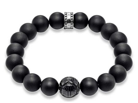 Thomas Sabo Sterling Silver Matt Obsidean Carved Bead 17.5cm Bracelet on Sale