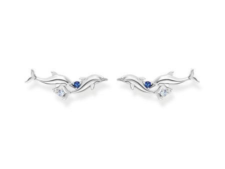 Thomas Sabo Sterling Silver Ocean Dolphin Blue Cubic Zirconia Earrings Online Hot Sale