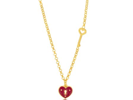 Sterling Silver Yellow Gold Plated Red Heart On 45cm Chain Online Sale