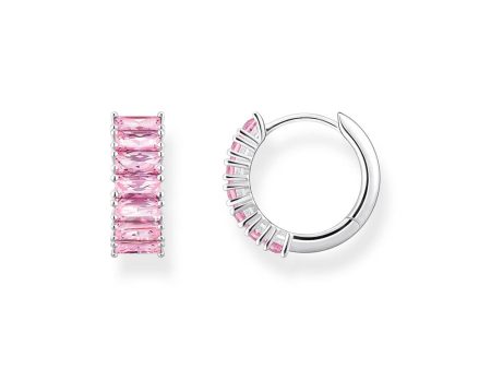 Thomas Sabo Sterling Silver Heritage Pink Wide Baguette Cubic Zirconia Earrings For Sale