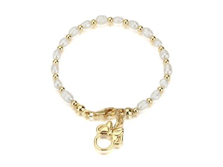 Disney Gold Plated Sterling Silver Minnie Fresh Water Pearl 19cm Bracelet Sale