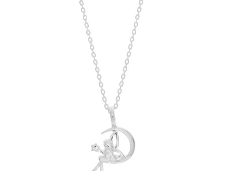 45cm Sterling Silver Fairy on Crescent Moon Pendant on Sterling Silver Chain Hot on Sale