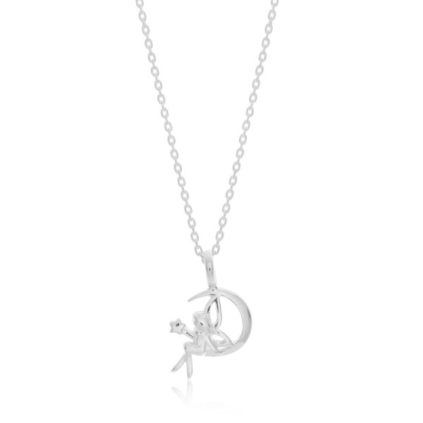 45cm Sterling Silver Fairy on Crescent Moon Pendant on Sterling Silver Chain Hot on Sale