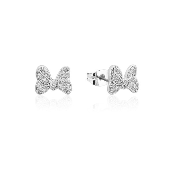 Disney Rhodium Plated Sterling Silver Minnie Mouse CZ Bow Stud Earrings Supply