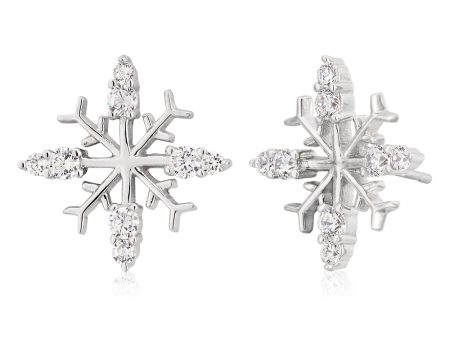 Sterling Silver Zirconia Snowflake Stud Earrings Discount