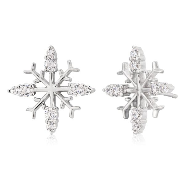 Sterling Silver Zirconia Snowflake Stud Earrings Discount