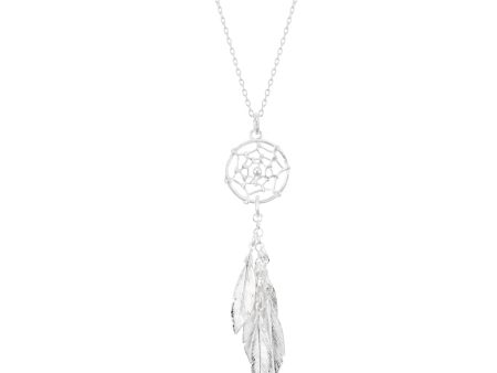 41cm Sterling Silver Multi Feather Dreamcatcher Drop Pendant Online