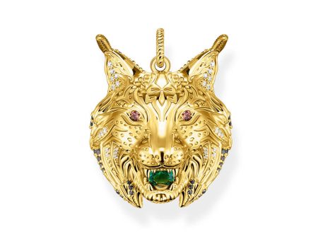 Thomas Sabo Sterling Silver Yellow Gold Plated Mystic Island Lynx Head Pendant Hot on Sale