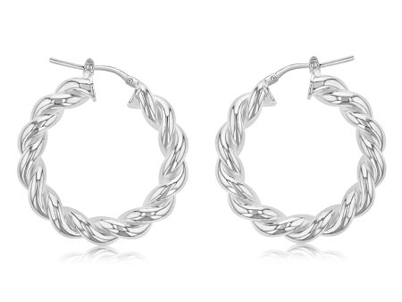 Sterling Silver Twisted Fancy 20mm Hoop Earrings Cheap