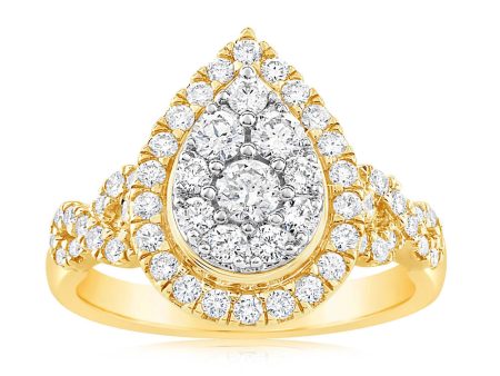 0.95 Carat Diamond Cluster Pear Shape Ring in 14ct Yellow Gold on Sale