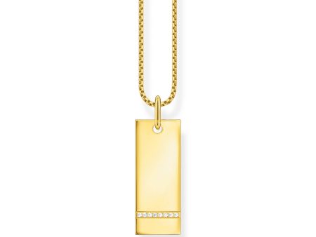 Thomas Sabo Engrav Gold Plated Sterling Silver Wide Tag CZ on 40-45cm Chain Online Hot Sale