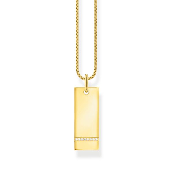 Thomas Sabo Engrav Gold Plated Sterling Silver Wide Tag CZ on 40-45cm Chain Online Hot Sale