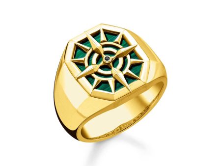 Thomas Sabo Sterling Silver Gold Plated Malachite Compass Signet Ring Online Hot Sale