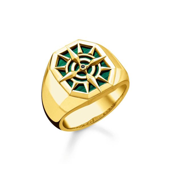 Thomas Sabo Sterling Silver Gold Plated Malachite Compass Signet Ring Online Hot Sale