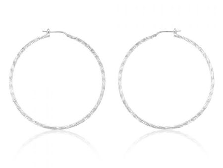 Sterling Silver Twisted 50mm Hoop Earrings Sale