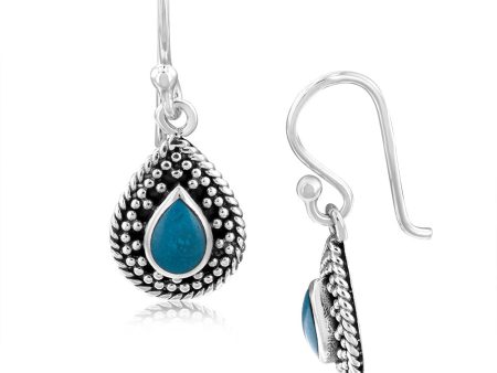 Sterling Silver Turquoise Stone Pear Shape Drop Earrings Sale