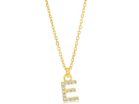 Sterling Silver Yellow Gold Plated Initial  E  Pendants On 45cm Chain Sale