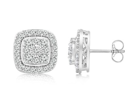 0.95 Carat Diamond Cushion Cluster Stud Earrings For Cheap