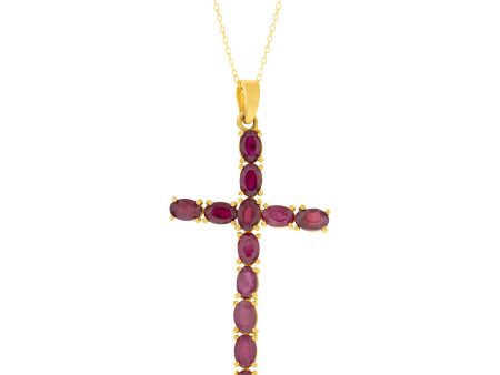 Sterling Silver Yellow Gold Plated 6.00ct Natural Ruby Cross Pendant Online Hot Sale