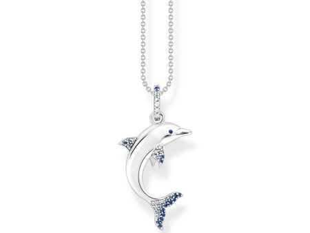 Thomas Sabo Sterling Silver Ocean Dolphin Blue Cubic Zirconia Pendant on 45cm Chain Online Sale