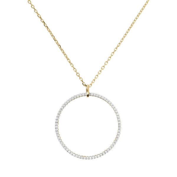 Bronzallure Gold Plated Sterling Silver CZ Large Circular Pendant On 91cm Chain For Cheap