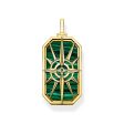 Thomas Sabo Sterling Silver Gold Plated Compass Malachite Dog Tag Pendant For Sale