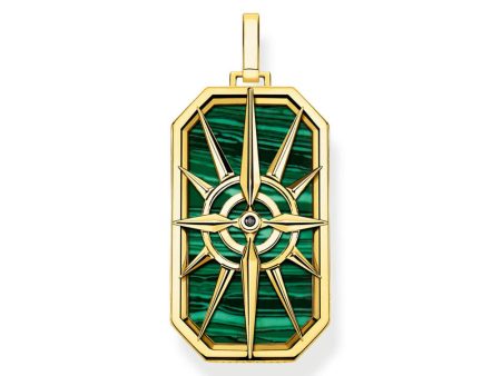 Thomas Sabo Sterling Silver Gold Plated Compass Malachite Dog Tag Pendant For Sale