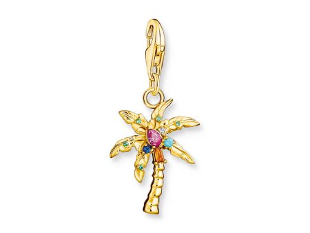 Thomas Sabo Charm Club Sterling Silver Gold Plated Palm Tree Multicoloured Charm Hot on Sale